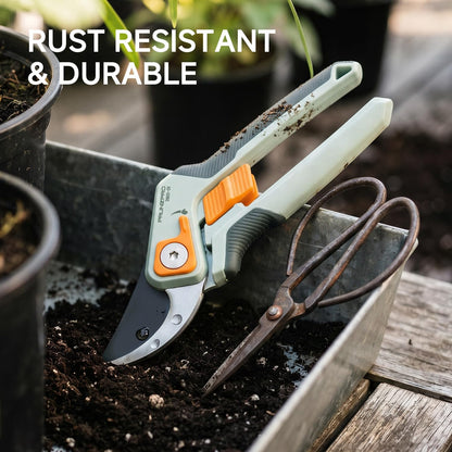PrunePro Pruning Shears Loppers Set - Adjustable Bypass Hand Pruner Sharp German Stainless Steel Teflon Coating Garden Clippers for Branches Stem Plant Tree Cutters