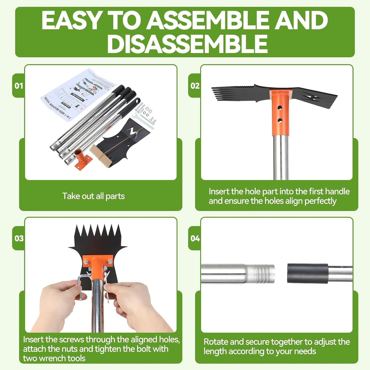 Weed Puller Tool, 60" Stand Up 2-in-1 Weed Rake & Garden Hoe