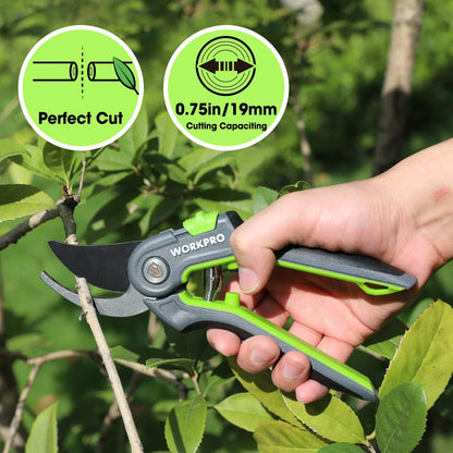 WORKPRO Pruning Shears, Garden Clippers with SK5 Steel Blades, 8" Bypass