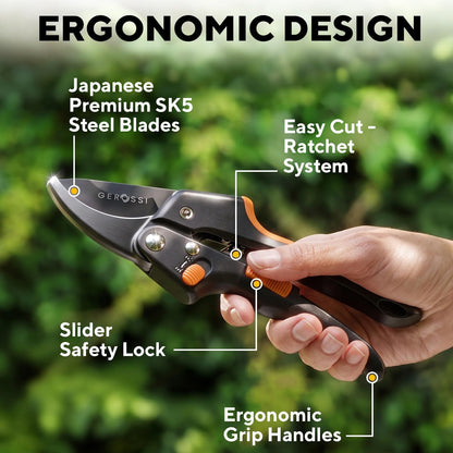 Gerossi Ratchet Pruning Shears Heavy Duty, Hand Pruners for Gardening