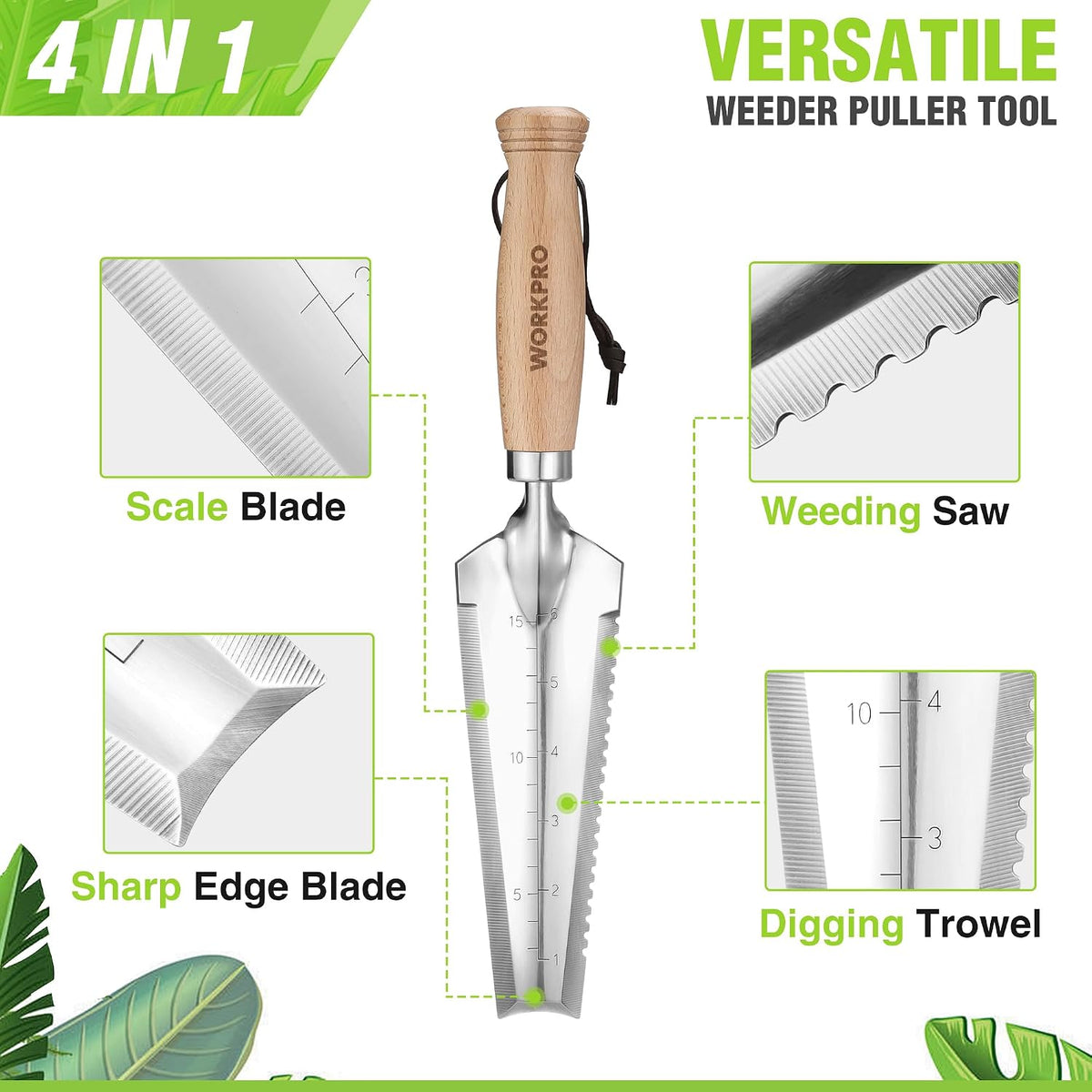 WORKPRO Garden Trowel with Wood Handle, Stainless Steel Narrow Hand Shovel