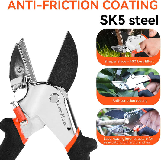 LeafLux 8" Professional Heavy Duty Anvil Pruning Shears with Anti-Rust SK-5 Blades, Garden Shears for Dry Stems and Small Branches, Gardening Scissors, Clippers for Wood, Non-Slip Handle. | LFXP1108S