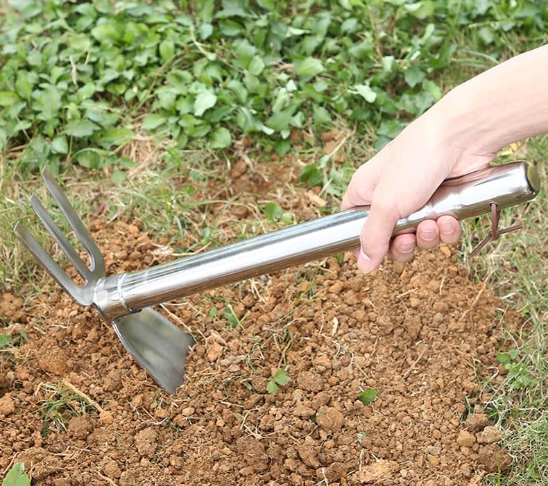 Gardening Rakes Shovel,Digging Hoe Garden Tools 2 in 1 Hoe and Rake,Heavy Duty Stainless Steel Vegetable Flower Planting Digging Gadget (Hoe and Rake)