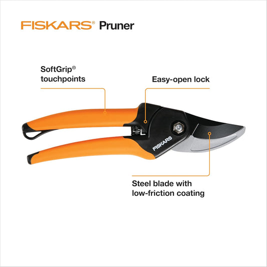 Fiskars SoftGrip Bypass Pruning Shears, 5/8” Cut Capacity Garden Clippers