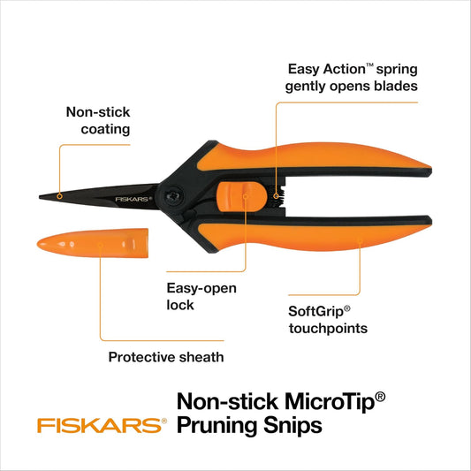 Fiskars 6" Non-Stick Pruning Snips, Resin-Resistant Garden Scissors, 2-Pack