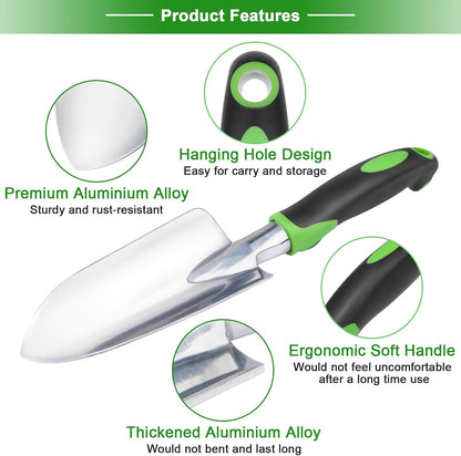 Garden Shovel Hand Trowel, Heavy Duty Hand Shovel with Ergonomic Handle,Garden Shovels for Digging, Rust Resistant Garden Spade Garden Tools for Garden Work, Green