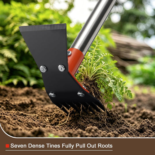 Garden Hoe - Weed Hoe Rake and Cultivator Garden Tool for Weeds Long Handle - Heavy Duty Scuffle Field Grub Dutch Digging Weeding Hand Held Hoes for Gardening (Blaze Orange)