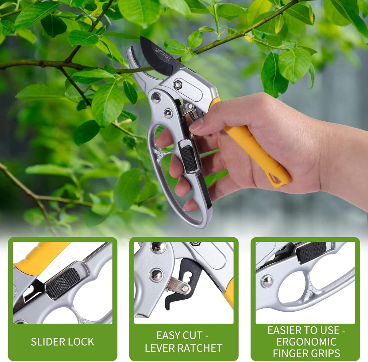 Premium German-style Pruning Shears, Super Sharp Scissors Gardening Tools, Pruners 4x Cutting Power Trimming, 1-Inch Cut Capacity Garden Clippers, Ergonomic, Durable, Arthritis Weak Hand Snips
