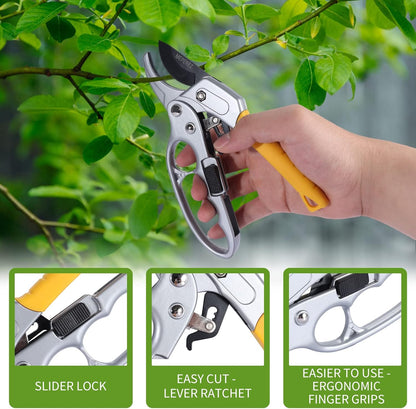 Premium German-style Pruning Shears, Super Sharp Scissors Gardening Tools, Pruners 4x Cutting Power Trimming, 1-Inch Cut Capacity Garden Clippers, Ergonomic, Durable, Arthritis Weak Hand Snips