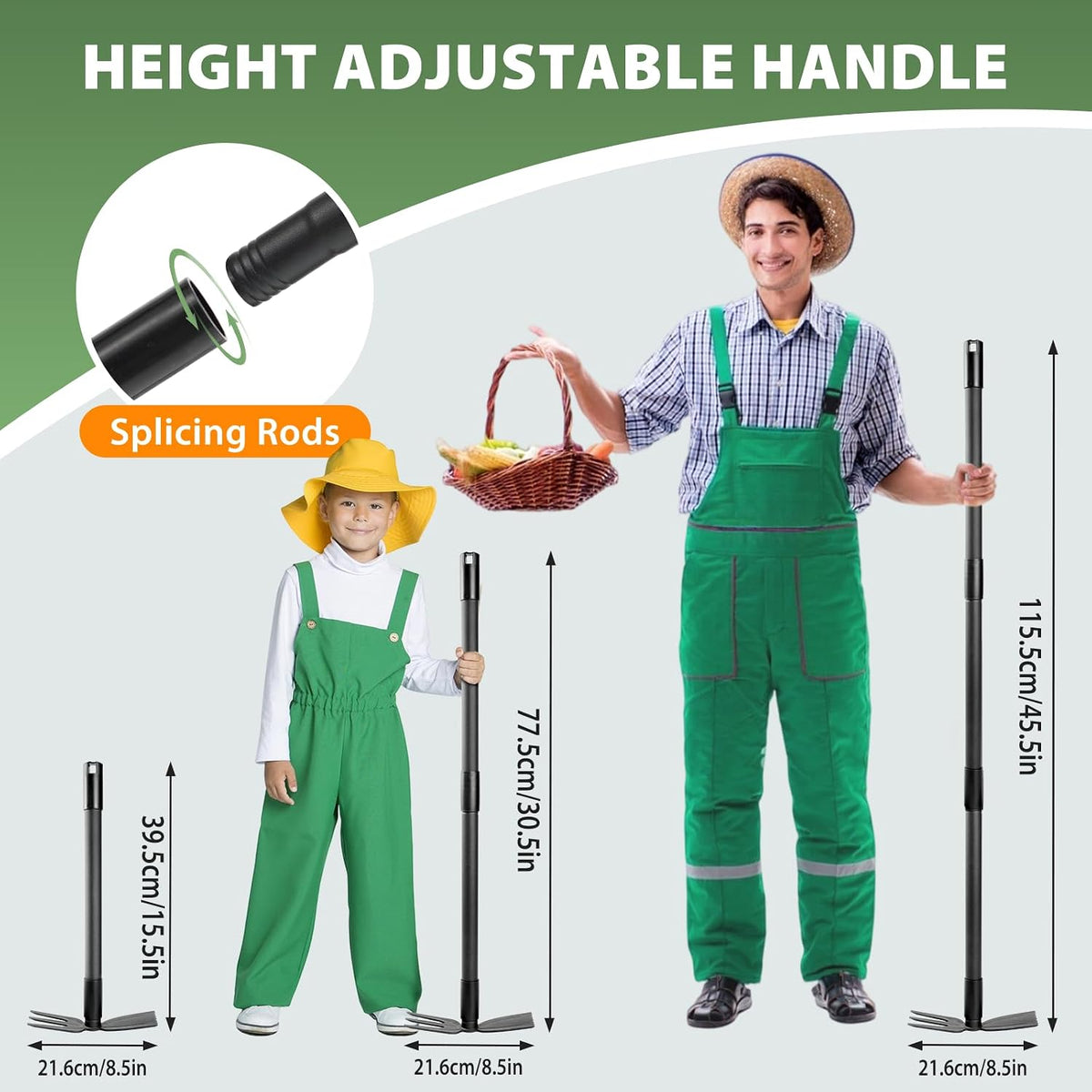 Weed Puller Tool with 45.5" Long Handle, 2 in 1 Small Garden Weeding Hoe & Rake, Handheld Stand Up Hoe Garden Tool for Lawn, Garden, Yard, Flower Bed, Patio & Small Farm