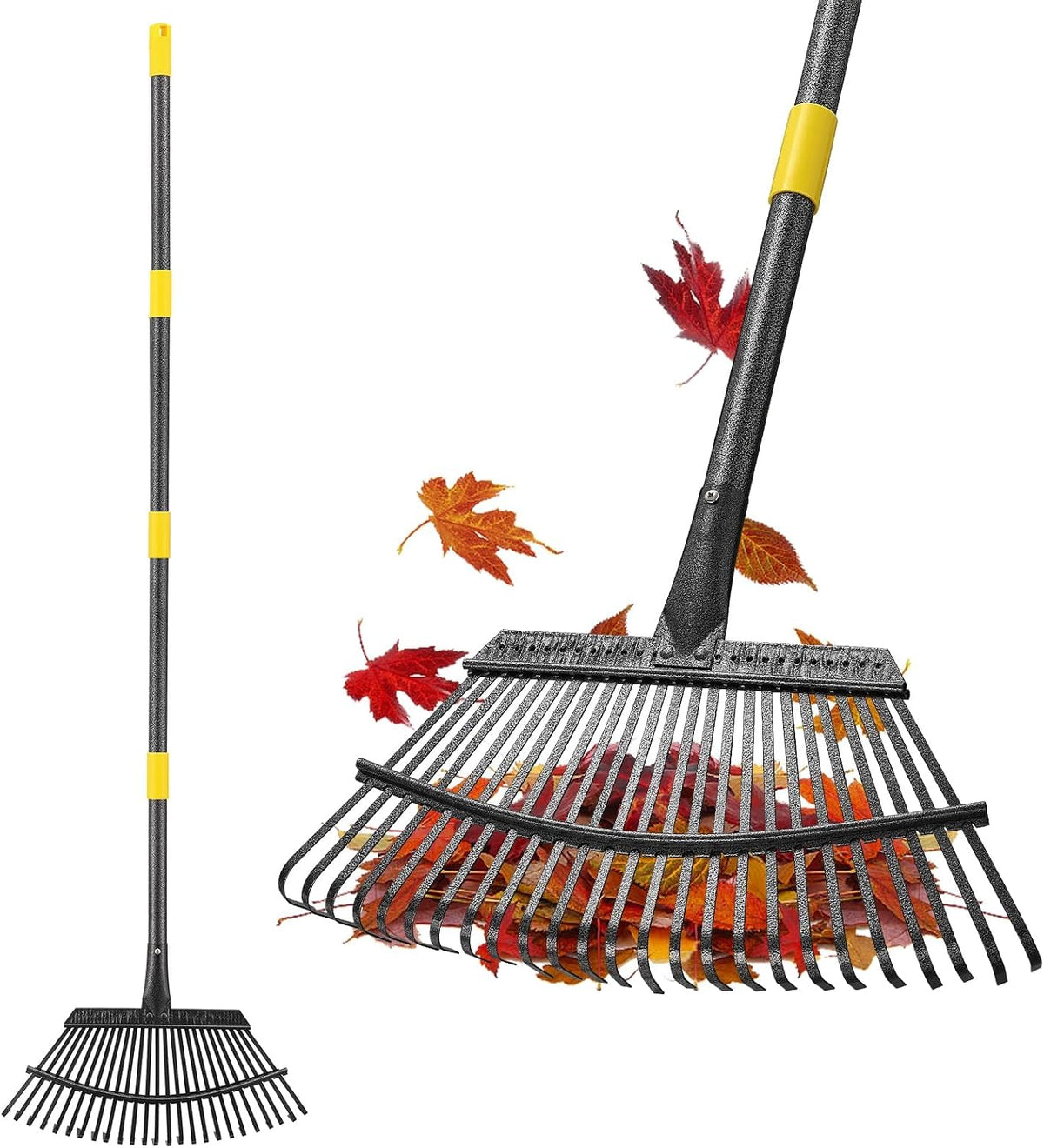 Rake for Leaves Heavy Duty, Large Garden Leaf Rakes for Lawns, 65 Inch Gardening Rake with Back-Saving Long Handle, 18.5” Wide 25 Tines Head for Quick Cleanup Yard Grass Clippings, Anti-Rust