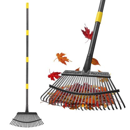Rake for Leaves Heavy Duty, Large Garden Leaf Rakes for Lawns, 65 Inch Gardening Rake with Back-Saving Long Handle, 18.5” Wide 25 Tines Head for Quick Cleanup Yard Grass Clippings, Anti-Rust