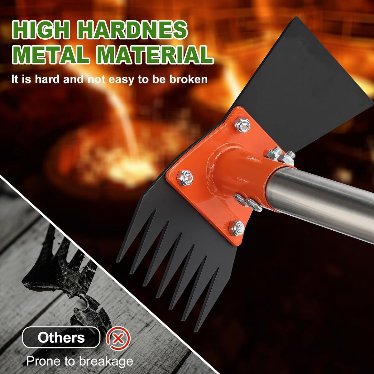 Garden Hoe - Weed Hoe Rake and Cultivator Garden Tool for Weeds Long Handle - Heavy Duty Scuffle Field Grub Dutch Digging Weeding Hand Held Hoes for Gardening (Blaze Orange)