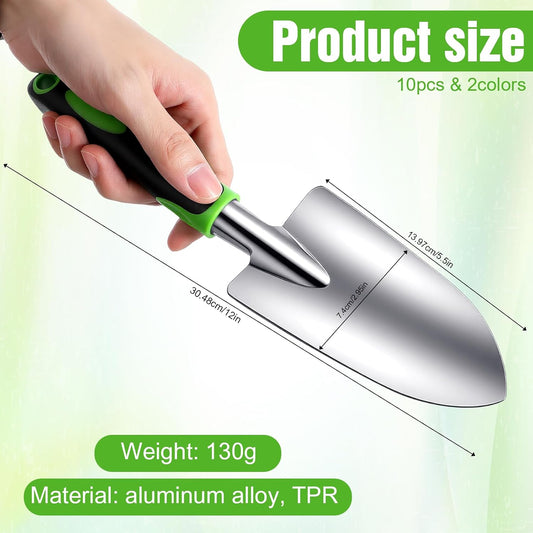 10 Pcs Garden Shovels Bulk, Hand Shovels Heavy Duty Trowel Garden Tool, Small Metal Hand Shovel Bulk Spade Shovel Gardens with Soft TPR Handle for Lawn Yard Farm