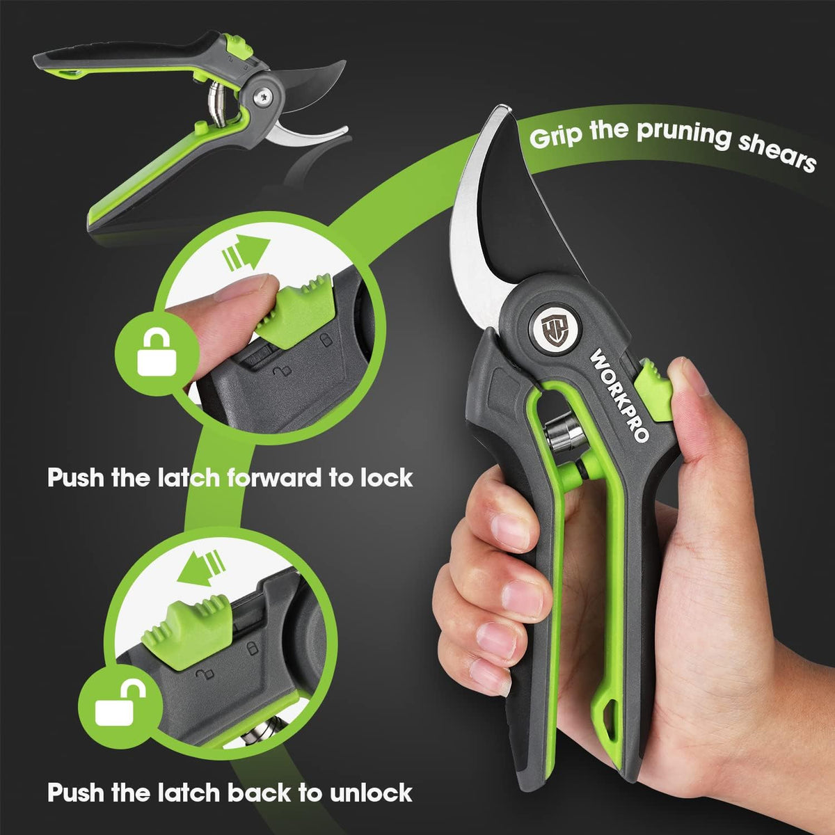 WORKPRO Pruning Shears, Garden Clippers with SK5 Steel Blades, 8" Bypass