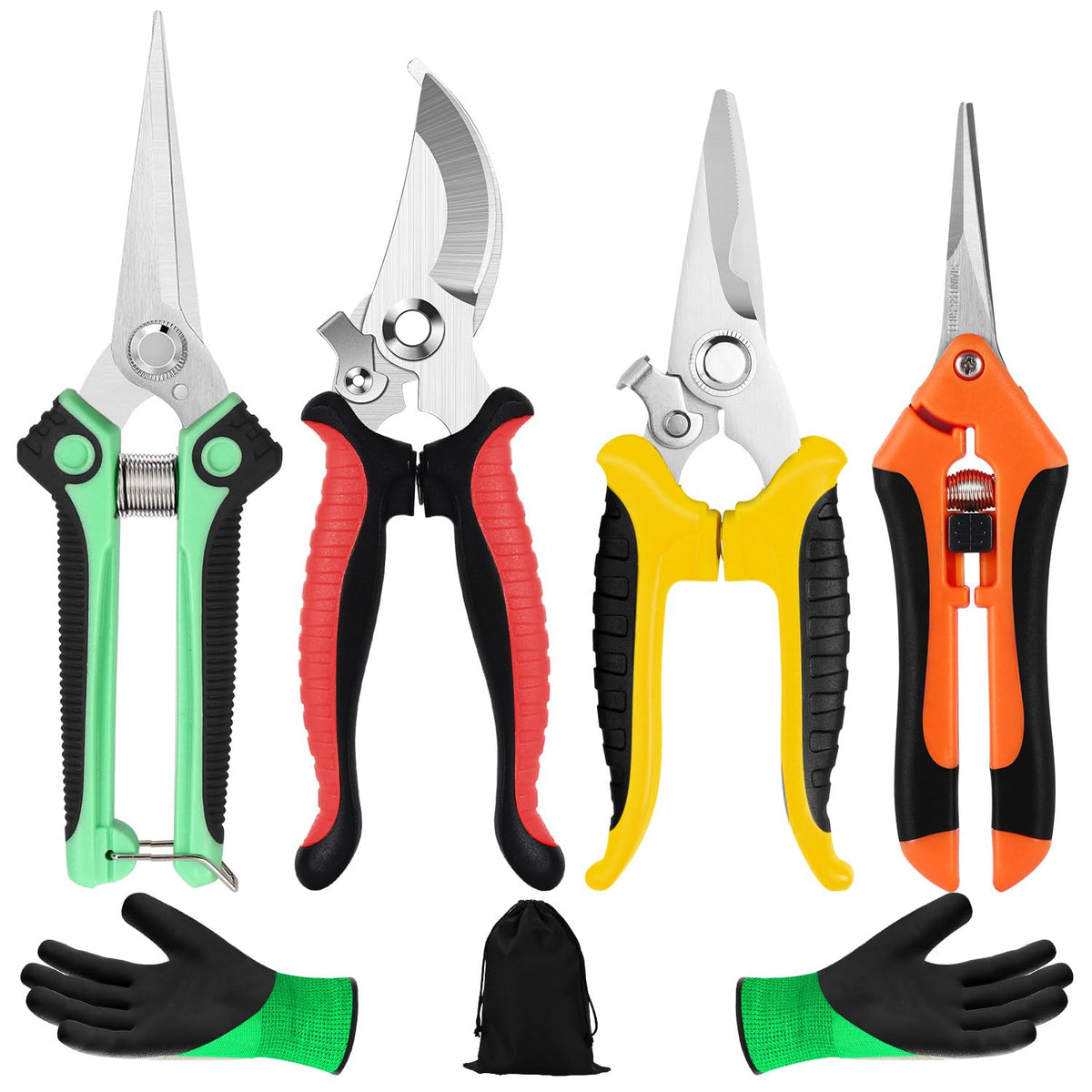 3 Pack Garden Pruning Shears Stainless Steel Blades Handheld Pruners Set with Gardening Gloves