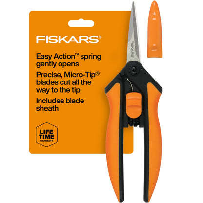 Fiskars 6" Steel Micro-Tip Pruning Scissors, Garden Snips for Small Plants