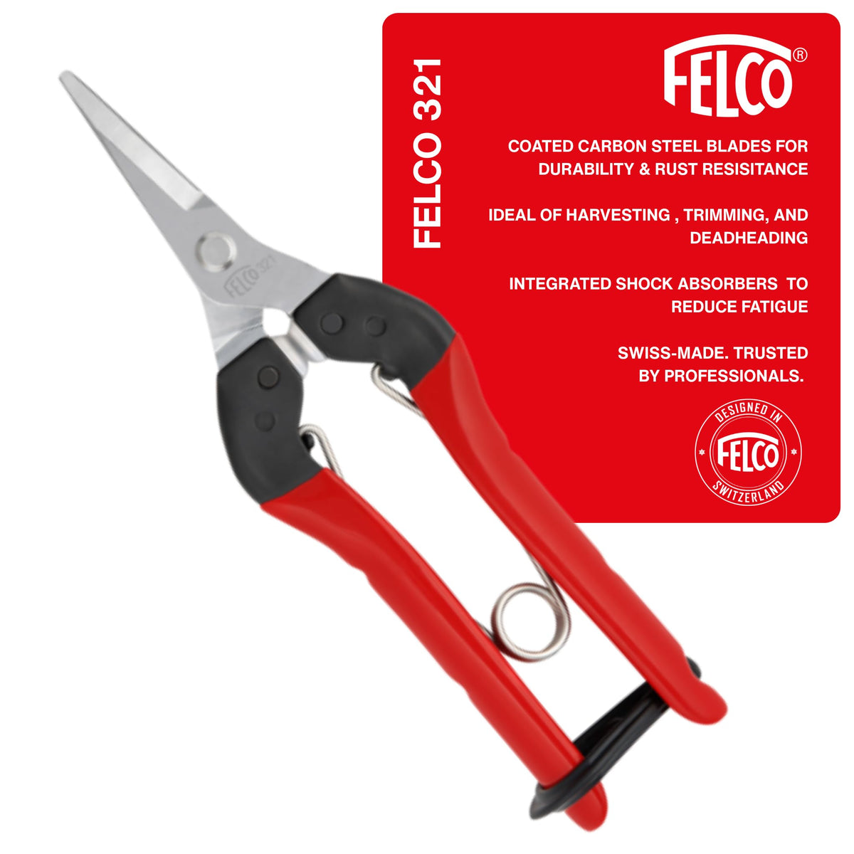 Felco F322 Pruning Snips – 9.84" Garden Clippers with Curved Blade & Rounded Tip | Pruning Shears for Gardening | Garden Snips and Pruners with Carbon Steel Blade, Sap Groove