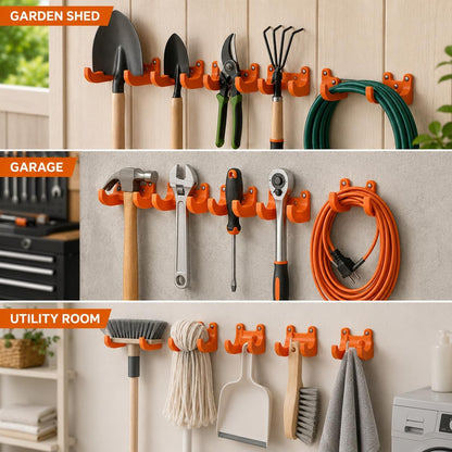 1Pcs Garden Tool Hanging Rack, Wall-Mounted Organizer, 35mm Diameter Fits Brooms Shovels Rakes Hoes, Durable Plastic Tool Holder with Mounting Screws
