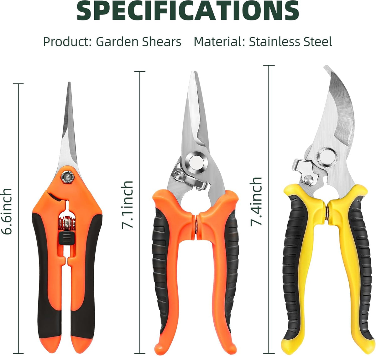 EWPJDK 3 Pack Garden Pruning Shears Scissors Clippers Stainless Steel