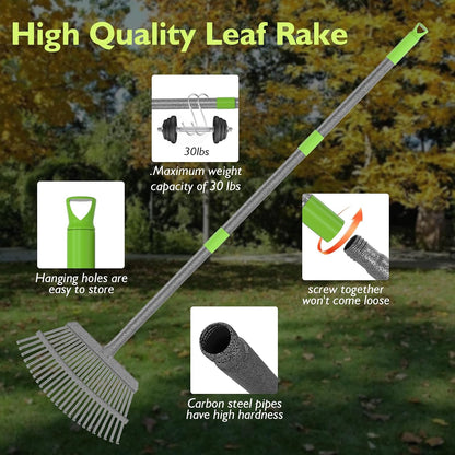 Adjustable Metal Leaf Rake with 2 Pcs Head(18"&8"),36-73" Long Rake Handle