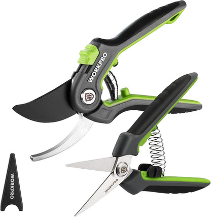 WORKPRO 2-Pack Garden Pruning Shears, 8" Bypass & 6.25" Straight Shears