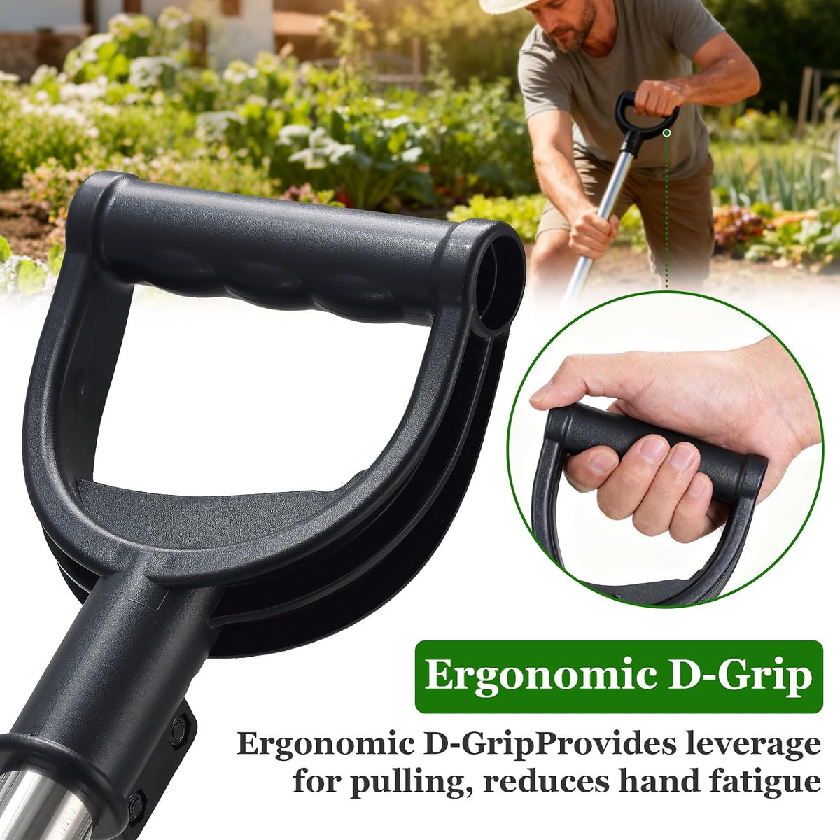 COCONUT 65” Long Handle Weeding and Cultivating Rake, 3-Tine Garden Rake for Stand Up Gardening, No Bending or Kneeling to Loosen Soil, Heavy Duty Steel with D-Grip Handle