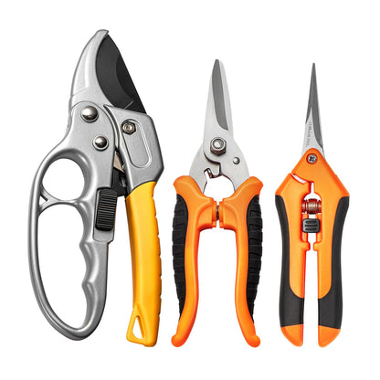 GROWNEER 3 Packs 6.5 Inch Pruning Shears Gardening Hand Pruning Snips Gardening Scissors with Straight Stainless Steel Precision Blades
