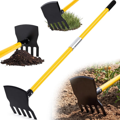 Rake Hoe Steel with 48 Inch Fiberglass Handle Fire Rake Hoe for Multi-use Landscaping and Forestry, Raking, Scraping, Grubbing and Tamping