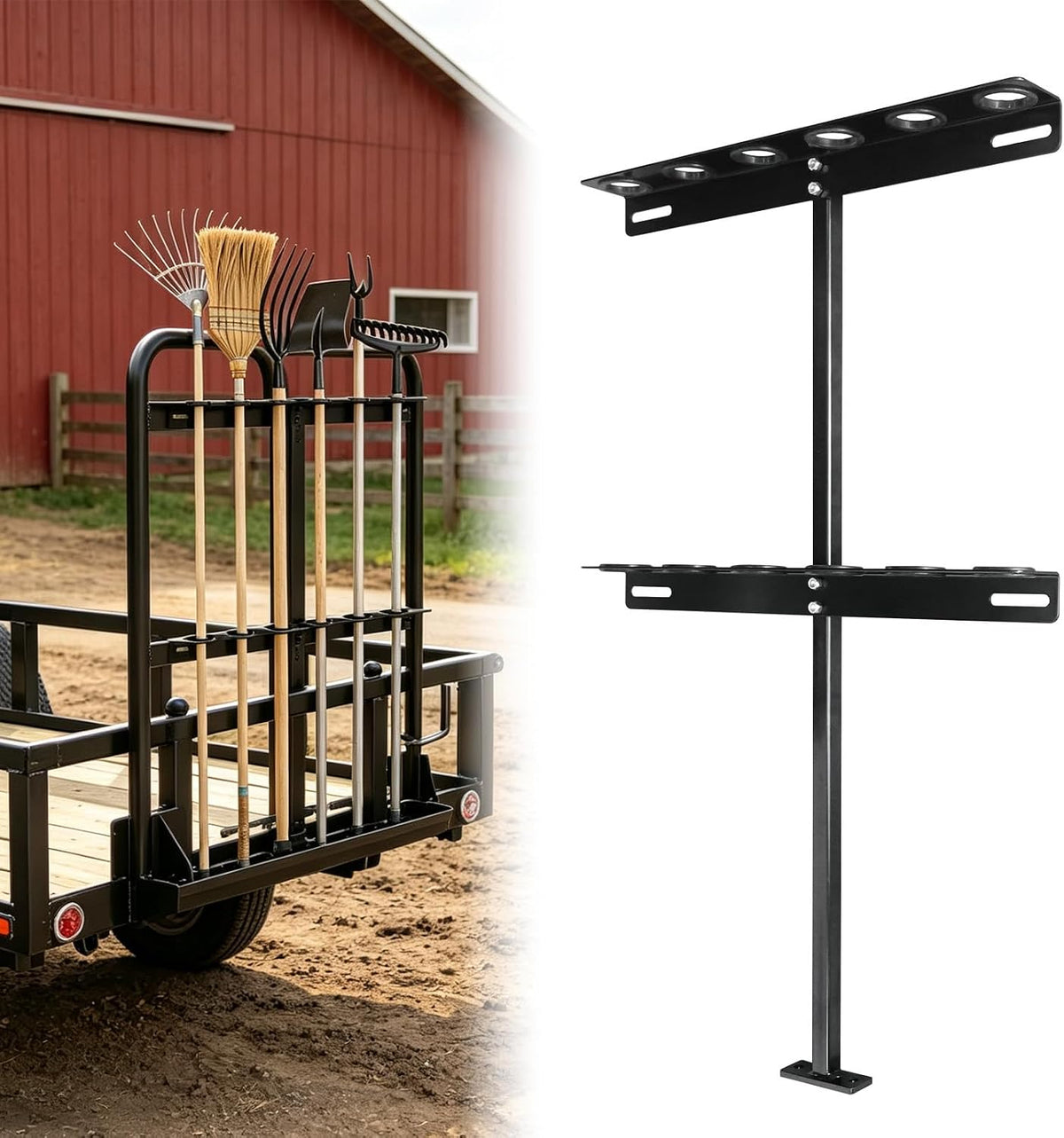6 Holes Trailer Tool Rack for Truck, Landscape Hand Rack Tool