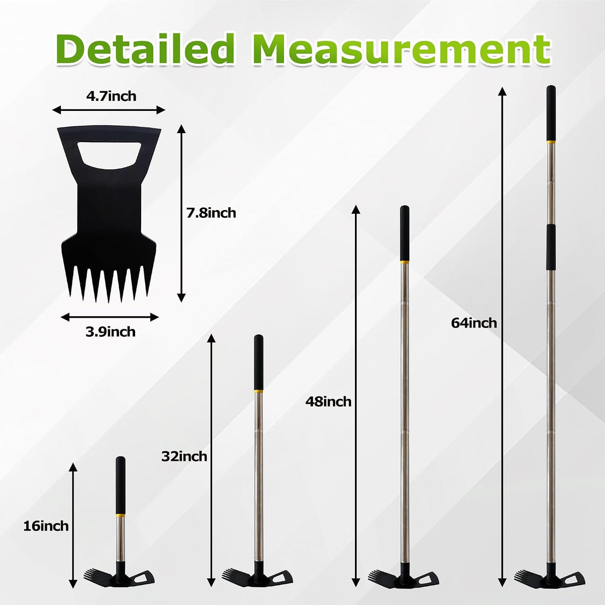 Weed Rake and Garden Hoe,7-Tine Manual Weeder Remover Tool,4-Section Adjustable 2 in 1 Hoe and Rake for Heavy-Duty Root Removal and Weed Clearing in Yards,Lawns,Patios,and Gardens