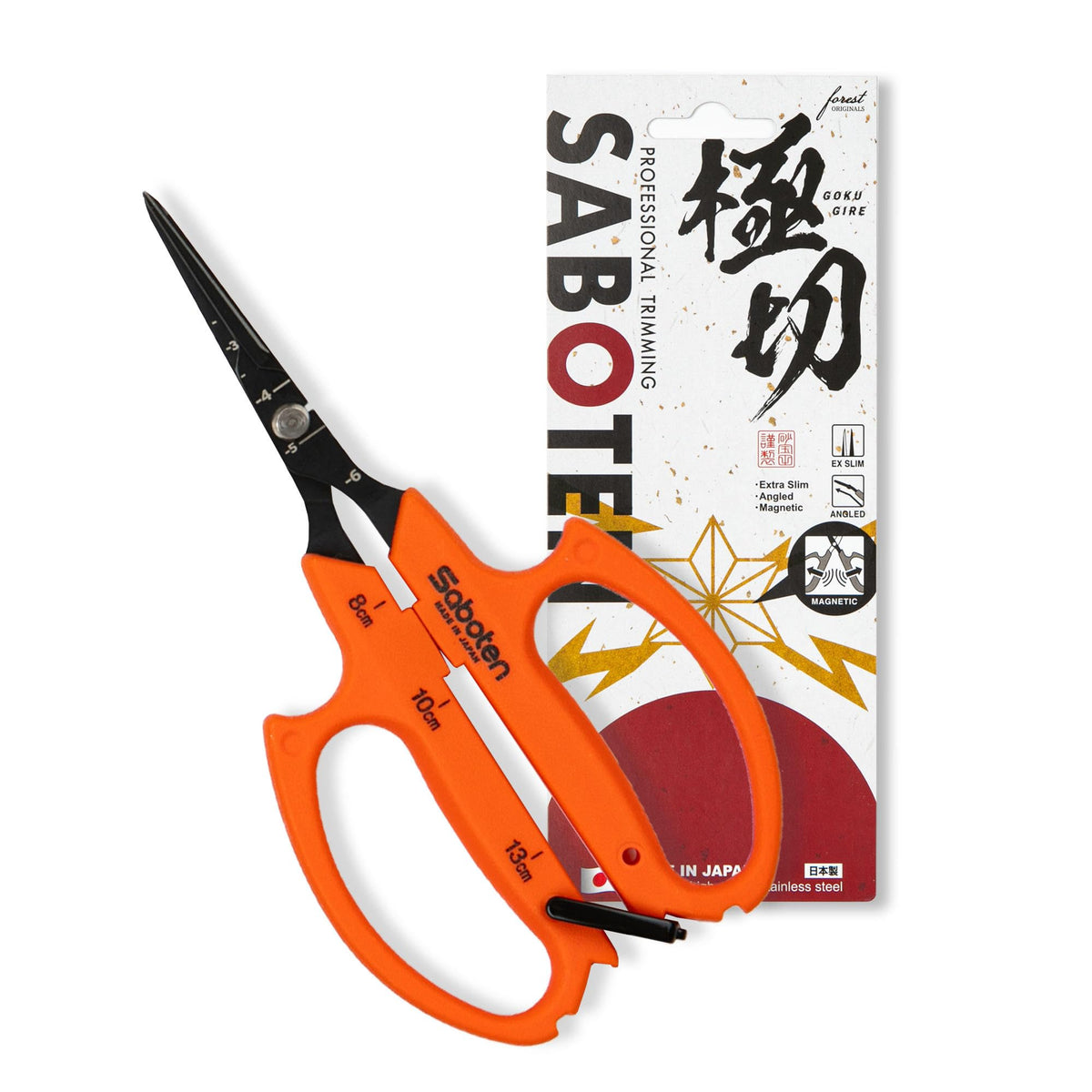 Saboten Japanese Harvesting Shears, Magnetic Springless, Fine-Tip Angled Blade, Fluorine-Coated Steel, Non-Slip Grip, Safety Lock, Made in Japan (Orange)