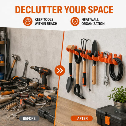 1Pcs Garden Tool Hanging Rack, Wall-Mounted Organizer, 35mm Diameter Fits Brooms Shovels Rakes Hoes, Durable Plastic Tool Holder with Mounting Screws