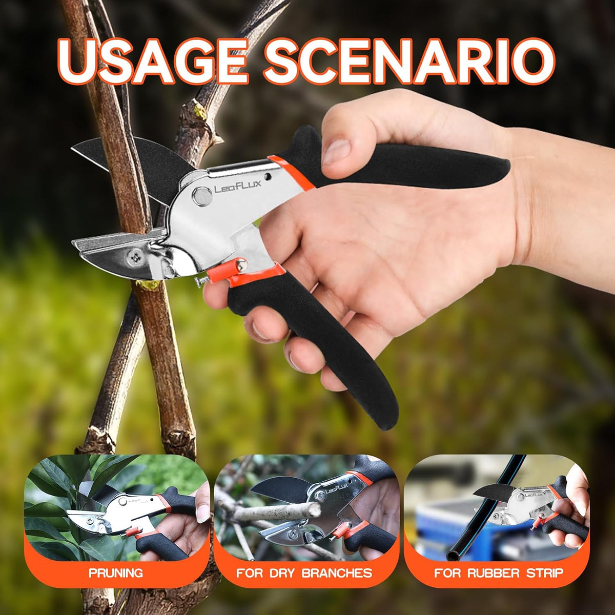 LeafLux 8" Professional Heavy Duty Anvil Pruning Shears with Anti-Rust SK-5 Blades, Garden Shears for Dry Stems and Small Branches, Gardening Scissors, Clippers for Wood, Non-Slip Handle. | LFXP1108S
