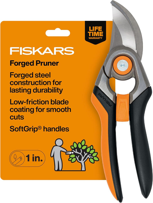 Fiskars Forged Steel Bypass Pruning Shears, 1" Cut Capacity Garden Clippers