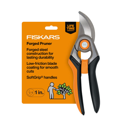 Fiskars Forged Steel Bypass Pruning Shears, 1" Cut Capacity Garden Clippers