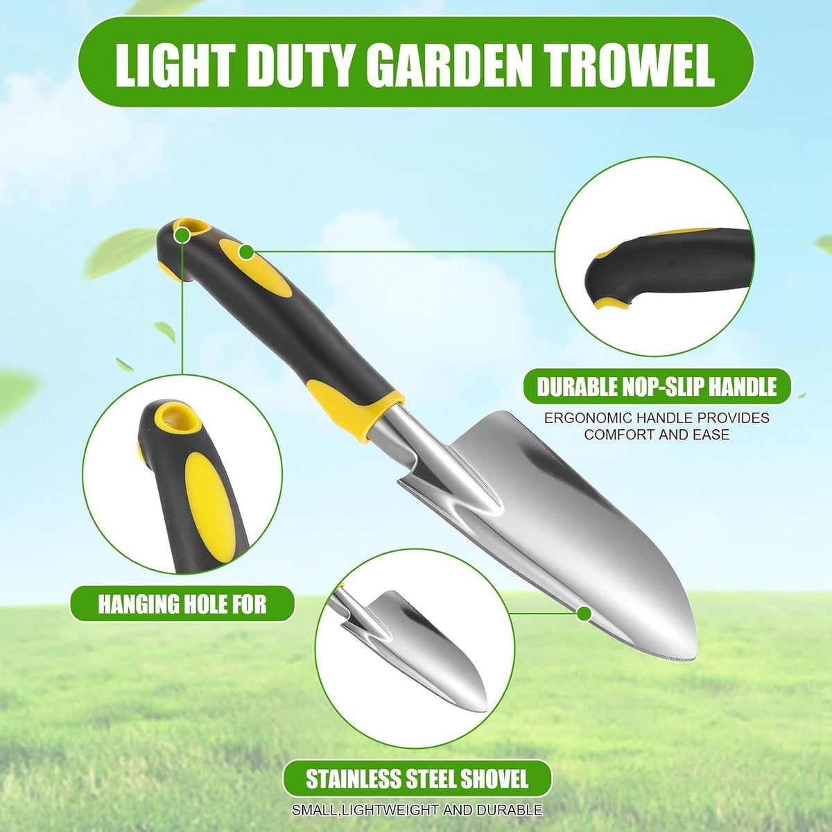 8 Pcs Garden Shovel Aluminum Alloy Heavy Duty Trowel Garden Tool Small Shovels for Digging Metal Hand Trowel Spade with Soft TPR Handle for Lawn Yard Farm Home Shop Planting