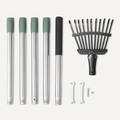 Amazon Basics Garden Rake, Leaf rake with 38.58" - 80.51" Adjustable Steel Handle, Gardening tools for Yard Work, Olive/Black/Silver