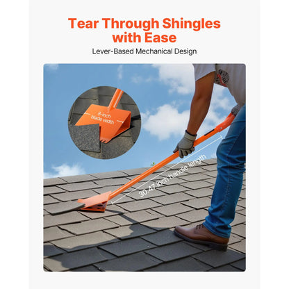 VEVOR 4-Piece D-Grip Handle Shingle Shovels - Durable Metal Shovels with 30.47-in Lever, 45# Steel Blade, Shock Absorbent Lightweight PP Soft Grip, Roof Demolition & Nail Tearing Tool for Residential Use, Orange#SohoChic