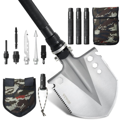 【Fallpicks】13-in-1 Folding Survival Shovel - VEVOR Portable Compact Multitool, All Metal EDC Tool, Copper Adults’ Survival Equipment, Outdoor Camping Gadget