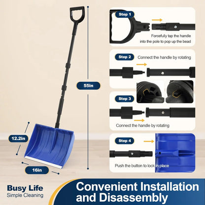 55-in Portable Snow Shovel, Outdoor Hand Tool with D-Grip Handle, Aluminum Strip, Large Capacity for Driveway, Home Garage Snow Removal,toolupgrade