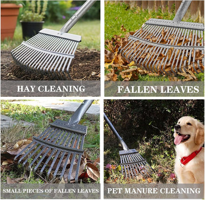 Adjustable Metal Leaf Rake with 2 Pcs Head(18"&8"),36-73" Long Rake Handle