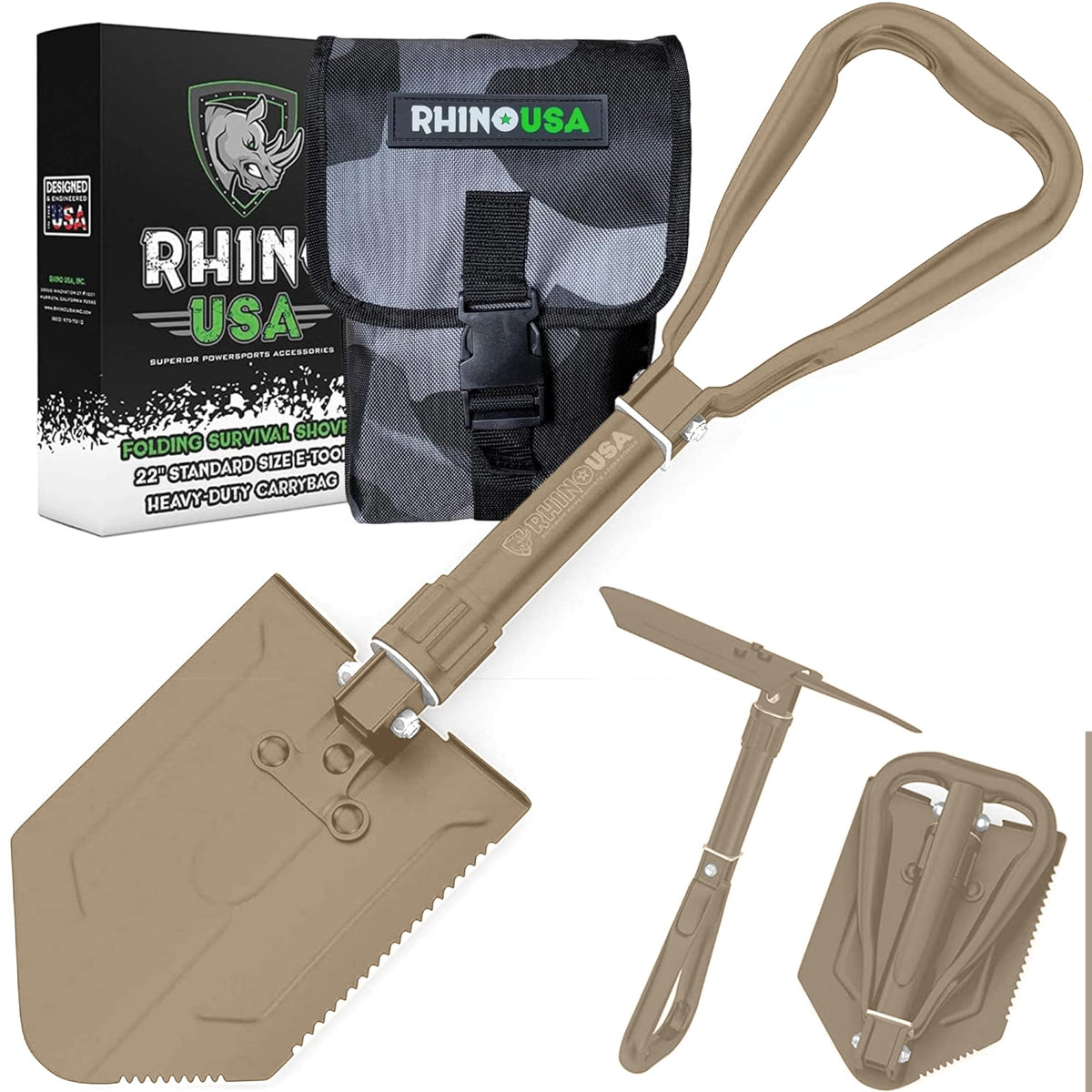 Rhino USA Folding Survival Shovel with Pick - Military Entrenching Tool