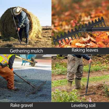 Bow Rake, 17 Prongs Leaf RakeThatch Rake for Lawn,63 Inch Long Handle Yard Rock Rake for Gardening,Detachable Heavy Duty Metal Garden Rake for Loosening Soil, Leveling Lawn, Leaves Cleaning