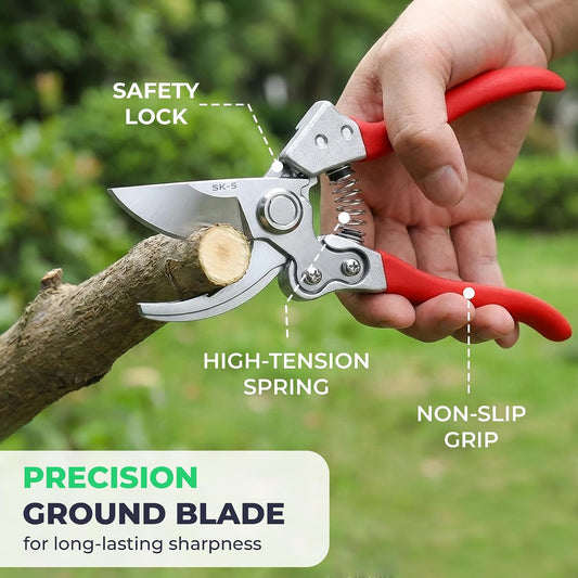 Flora Bypass Pruning Shears, SK5 Steel Safety Lock, Cuts Up to 1" Stems