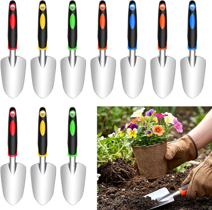 10 Pack Garden Hand Trowel, Aluminum Alloy Heavy Duty Small Shovel Set for Digging, Weeding & Transplanting, Ergonomic Non-Slip TPR Handle, Rustproof Metal Hand Spade for Lawn Yard Farm Planting