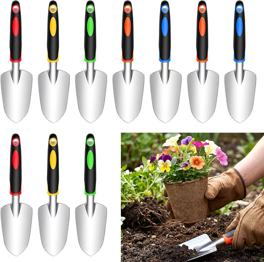 10 Pack Garden Hand Trowel, Aluminum Alloy Heavy Duty Small Shovel Set for Digging, Weeding & Transplanting, Ergonomic Non-Slip TPR Handle, Rustproof Metal Hand Spade for Lawn Yard Farm Planting