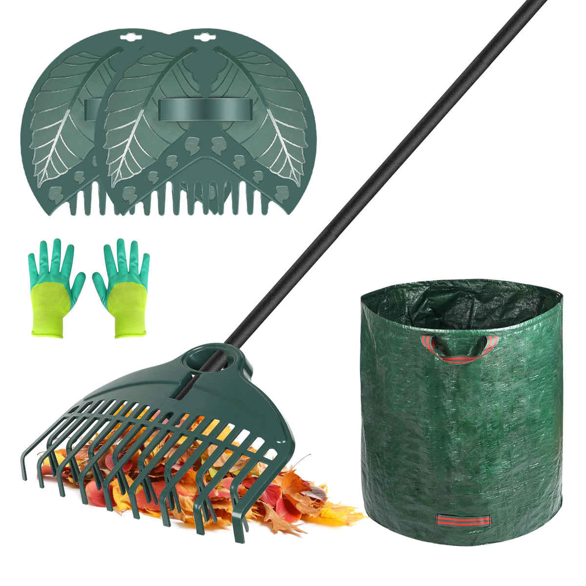 ORIENTOOLS 69" Adjustable Leaf Rake with 5-Section Handle, 26-Tine Durable Plastic Head, Dual-Use Design Converts to Leaf Scoops, Lightweight Yard Rake for Lawns, Grass, Shrubs & Garden Cleanup