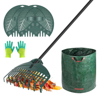 ORIENTOOLS 69" Adjustable Leaf Rake with 5-Section Handle, 26-Tine Durable Plastic Head, Dual-Use Design Converts to Leaf Scoops, Lightweight Yard Rake for Lawns, Grass, Shrubs & Garden Cleanup