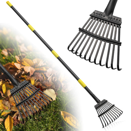 Garden Rake for Leaves: 18” Wide Metal Leaf Rake, 65” Long Adjustable Handle, Heavy Duty 25 Teeth, Fast Kids Women Large Lawn Yard Garden Leaf Cleanup Gardening Rakes: Grass,Debris,Pine Needles Pick